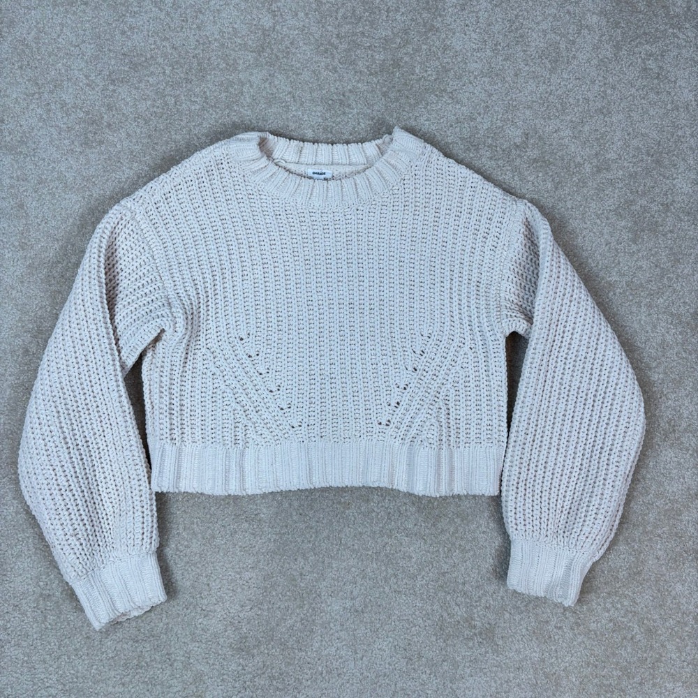 Garage Cream Chenille Knit Cropped Sweater Long Balloon Sleeve XS 100084913